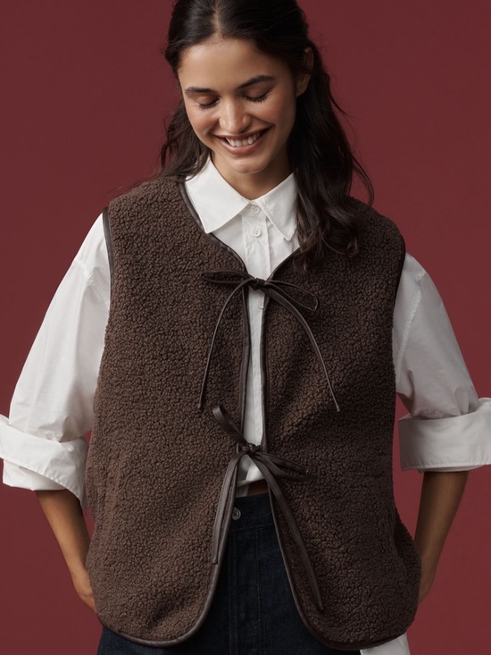 Anthropologie Tops - NWT anthropologie faux shearling tie front vest